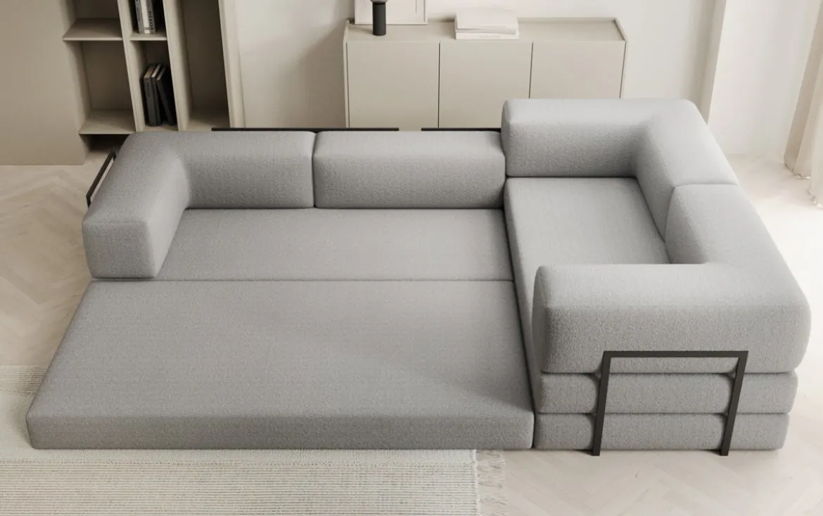 Designer Ecksofa Lazy geschlossen in Bouclé