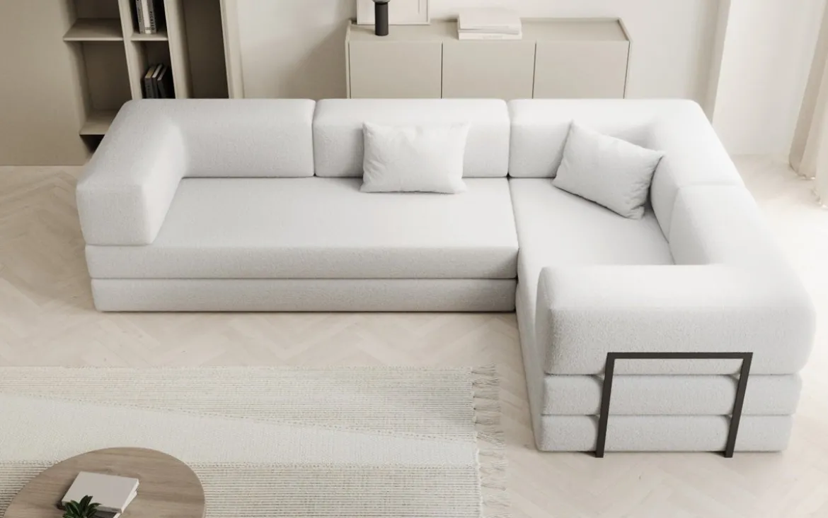 Designer Ecksofa Lazy geschlossen in Bouclé