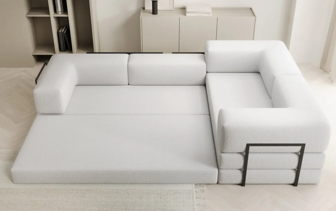 Designer Ecksofa Lazy geschlossen in Bouclé