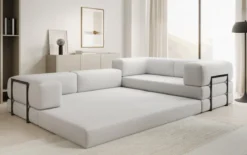 Designer Ecksofa Lazy geschlossen in Bouclé