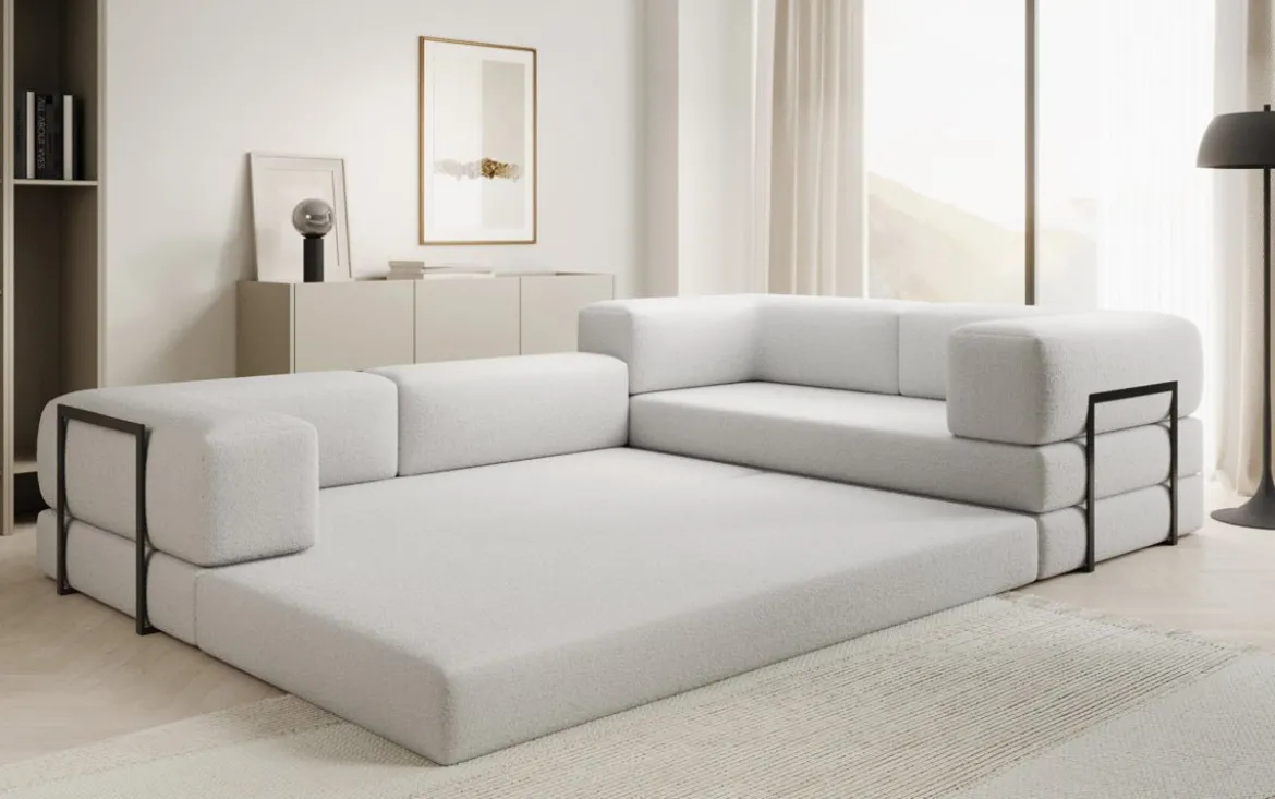 Designer Ecksofa Lazy geschlossen in Bouclé