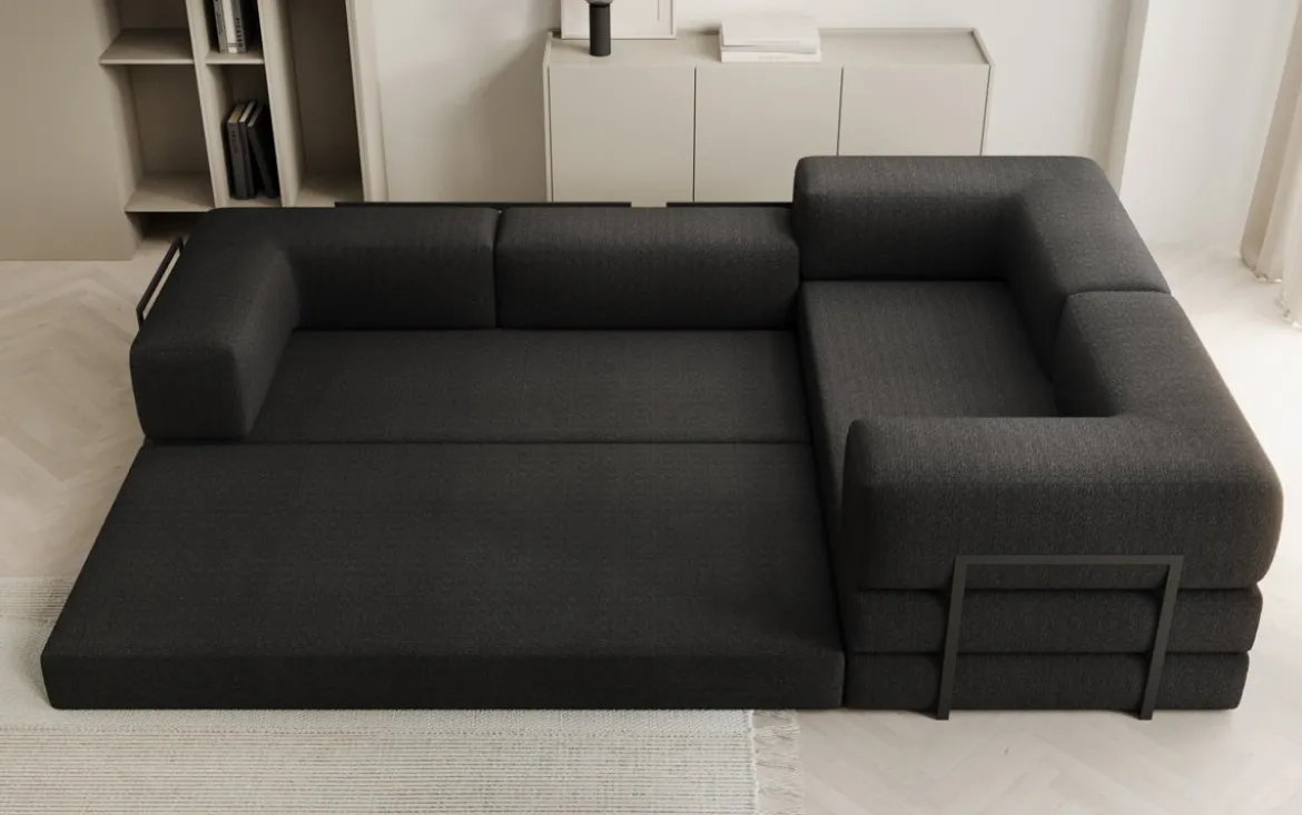 Designer Ecksofa Lazy geschlossen in Bouclé