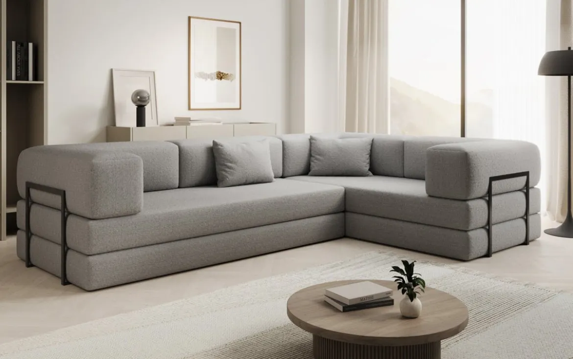 Designer Ecksofa Lazy geschlossen in Bouclé