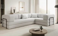 Designer Ecksofa Lazy geschlossen in Bouclé