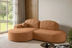 Designer Ecksofa Lenny Bouclé mit Schlaf- und Klappfunktion