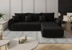 Designer Ecksofa Lenoa mit Schlaf- und Klappfunktion in Samt