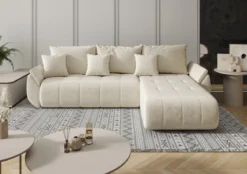 Designer Ecksofa Lenoa mit Schlaf- und Klappfunktion in Samt