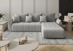 Designer Ecksofa Lenoa mit Schlaf- und Klappfunktion in Samt