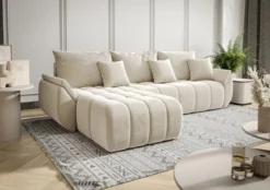 Designer Ecksofa Lenoa mit Schlaf- und Klappfunktion in Samt
