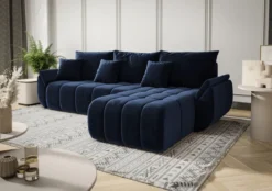Designer Ecksofa Lenoa mit Schlaf- und Klappfunktion in Samt