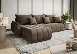 Designer Ecksofa Lenoa mit Schlaf- und Klappfunktion in Samt