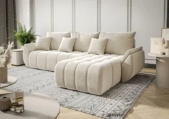Designer Ecksofa Lenoa mit Schlaf- und Klappfunktion in Samt
