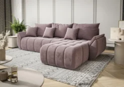Designer Ecksofa Lenoa mit Schlaf- und Klappfunktion in Samt
