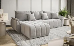 Designer Ecksofa Lenoa mit Schlaf- und Klappfunktion in Samt