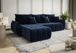 Designer Ecksofa Lenoa mit Schlaf- und Klappfunktion in Samt
