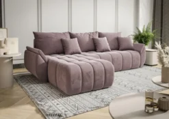 Designer Ecksofa Lenoa mit Schlaf- und Klappfunktion in Samt