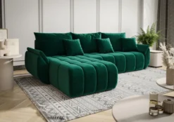 Designer Ecksofa Lenoa mit Schlaf- und Klappfunktion in Samt