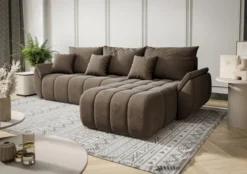 Designer Ecksofa Lenoa mit Schlaf- und Klappfunktion in Samt