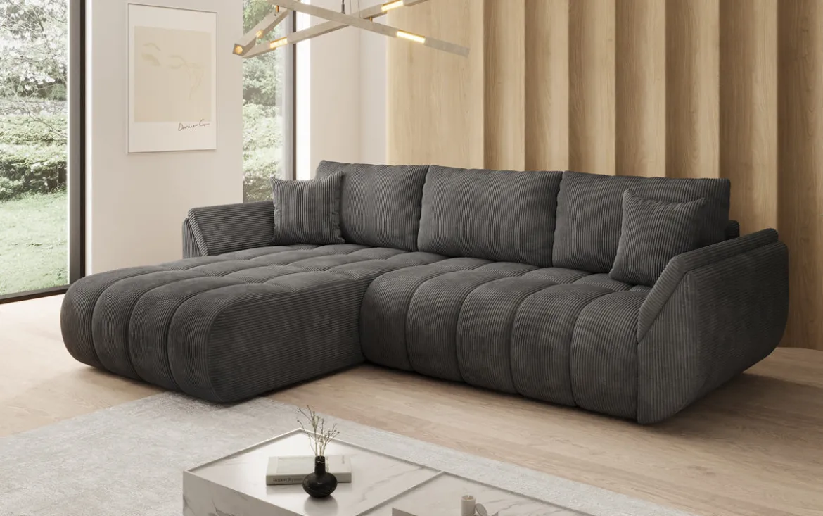 Designer Ecksofa Lenoa mit Schlaffunktion und Stauraum in Cord