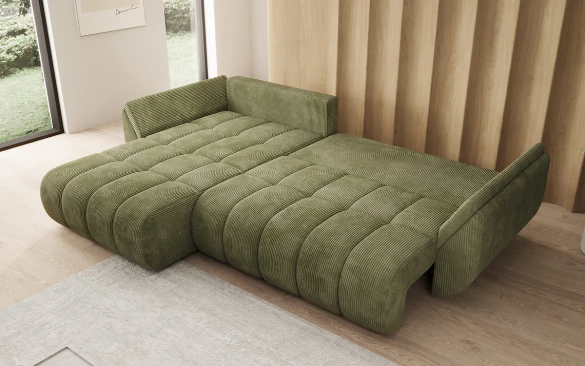 Designer Ecksofa Lenoa mit Schlaffunktion und Stauraum in Cord