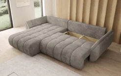 Designer Ecksofa Lenoa mit Schlaffunktion und Stauraum in Cord