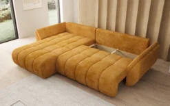 Designer Ecksofa Lenoa mit Schlaffunktion und Stauraum in Cord