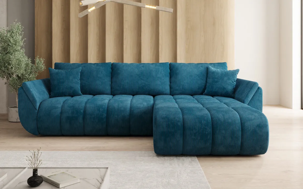 Designer Ecksofa Lenoa mit Schlaffunktion und Stauraum in Cord