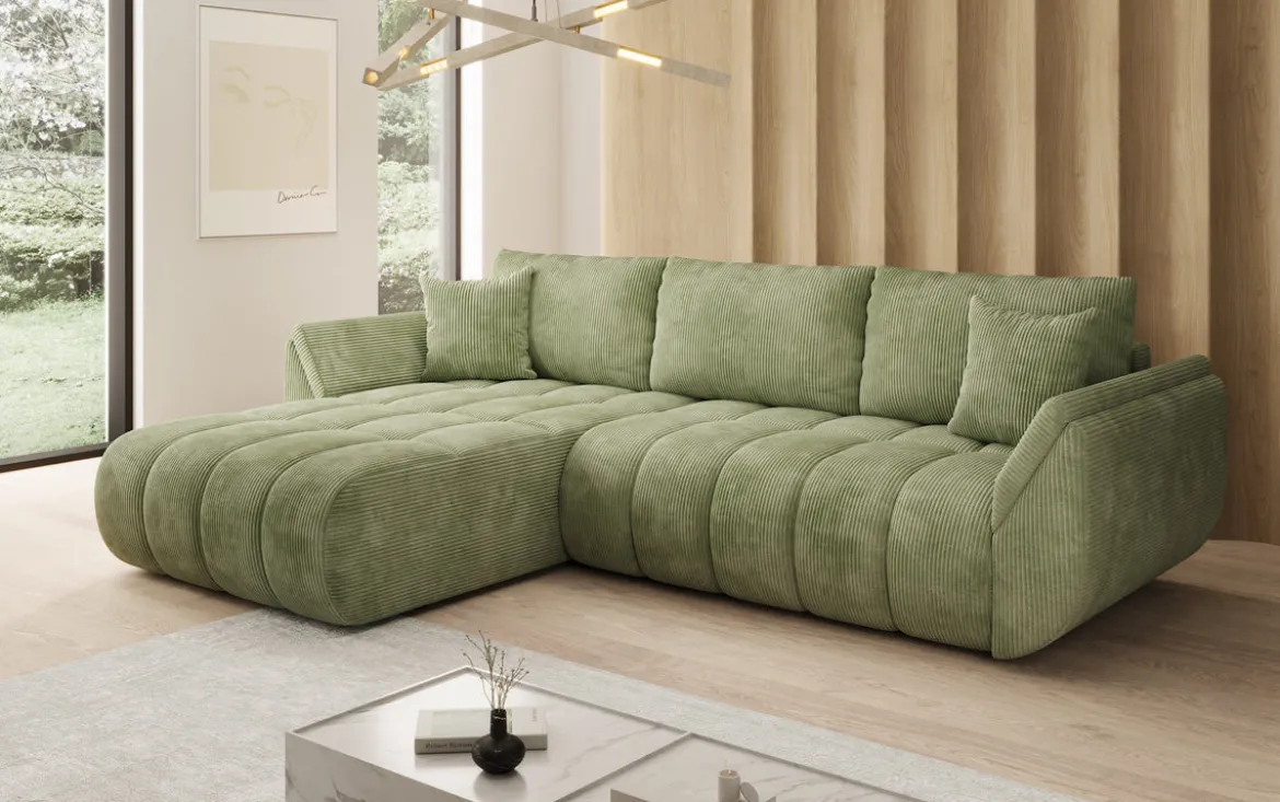 Designer Ecksofa Lenoa mit Schlaffunktion und Stauraum in Cord