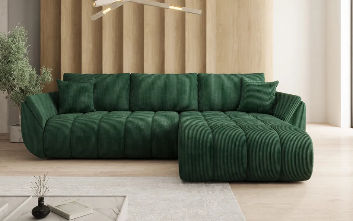 Designer Ecksofa Lenoa mit Schlaffunktion und Stauraum in Cord