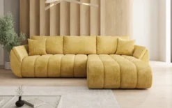 Designer Ecksofa Lenoa mit Schlaffunktion und Stauraum in Cord
