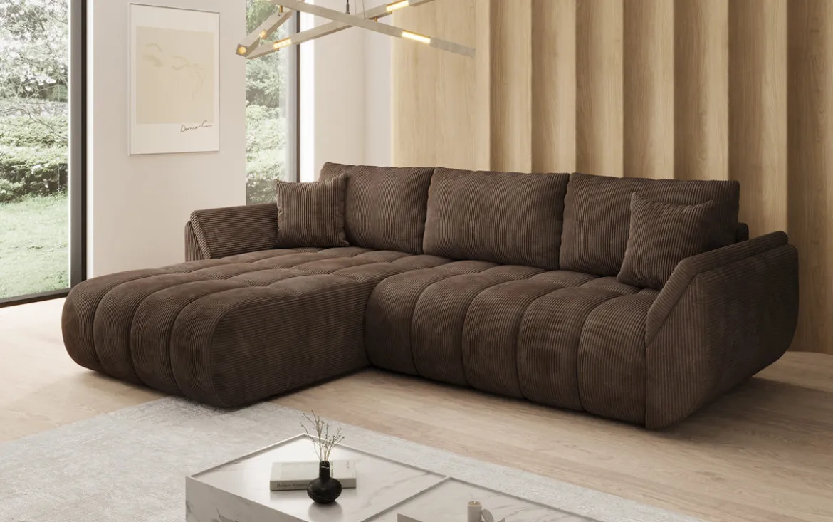 Designer Ecksofa Lenoa mit Schlaffunktion und Stauraum in Cord
