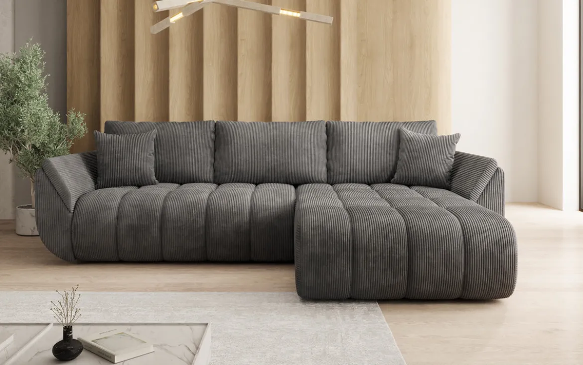 Designer Ecksofa Lenoa mit Schlaffunktion und Stauraum in Cord