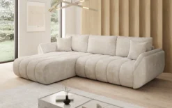 Designer Ecksofa Lenoa mit Schlaffunktion und Stauraum in Cord