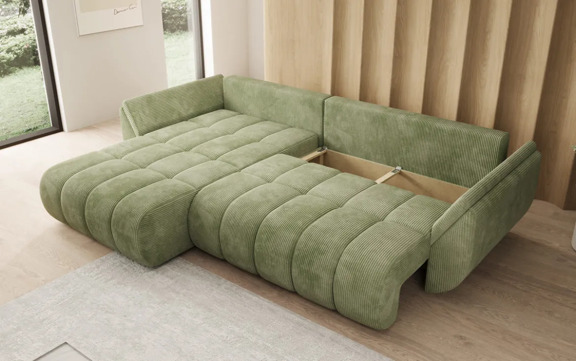 Designer Ecksofa Lenoa mit Schlaffunktion und Stauraum in Cord
