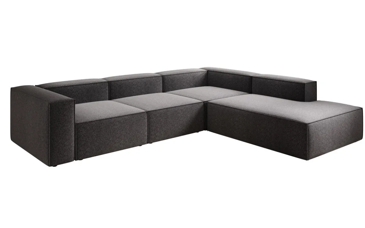 Designer Ecksofa Lesley mit langer Ottomane in Strukturstoff