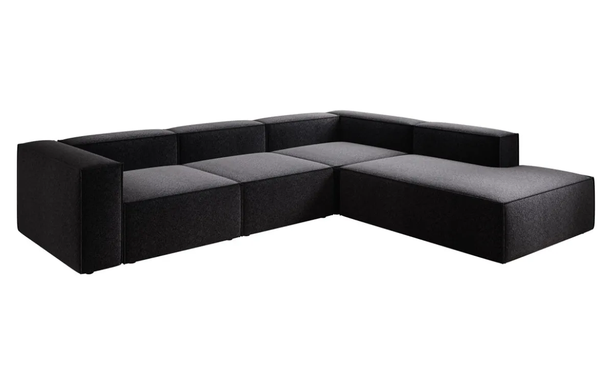 Designer Ecksofa Lesley mit langer Ottomane in Strukturstoff
