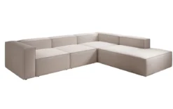 Designer Ecksofa Lesley mit langer Ottomane in Strukturstoff