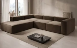 Designer Ecksofa Lesley mit langer Ottomane in Strukturstoff