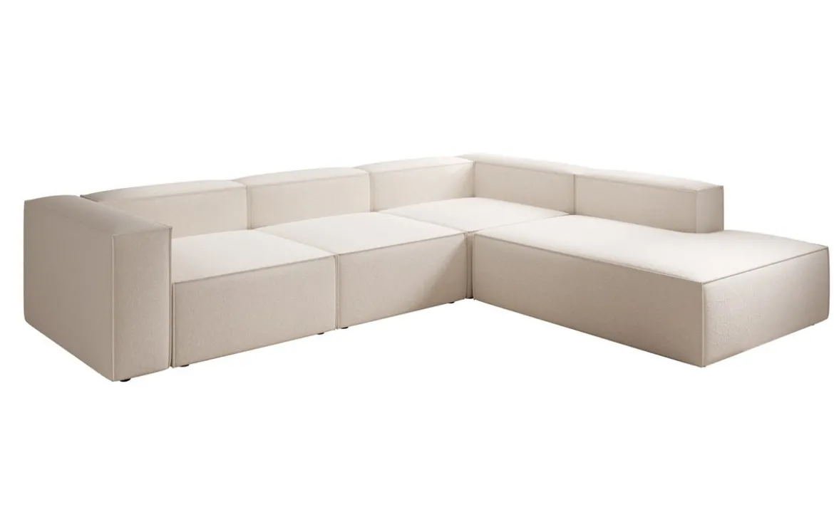 Designer Ecksofa Lesley mit langer Ottomane in Strukturstoff