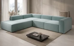 Designer Ecksofa Lesley mit langer Ottomane in Strukturstoff