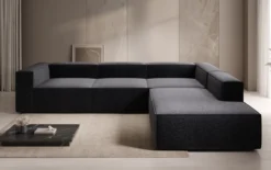 Designer Ecksofa Lesley mit langer Ottomane in Strukturstoff