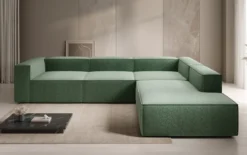 Designer Ecksofa Lesley mit langer Ottomane in Strukturstoff