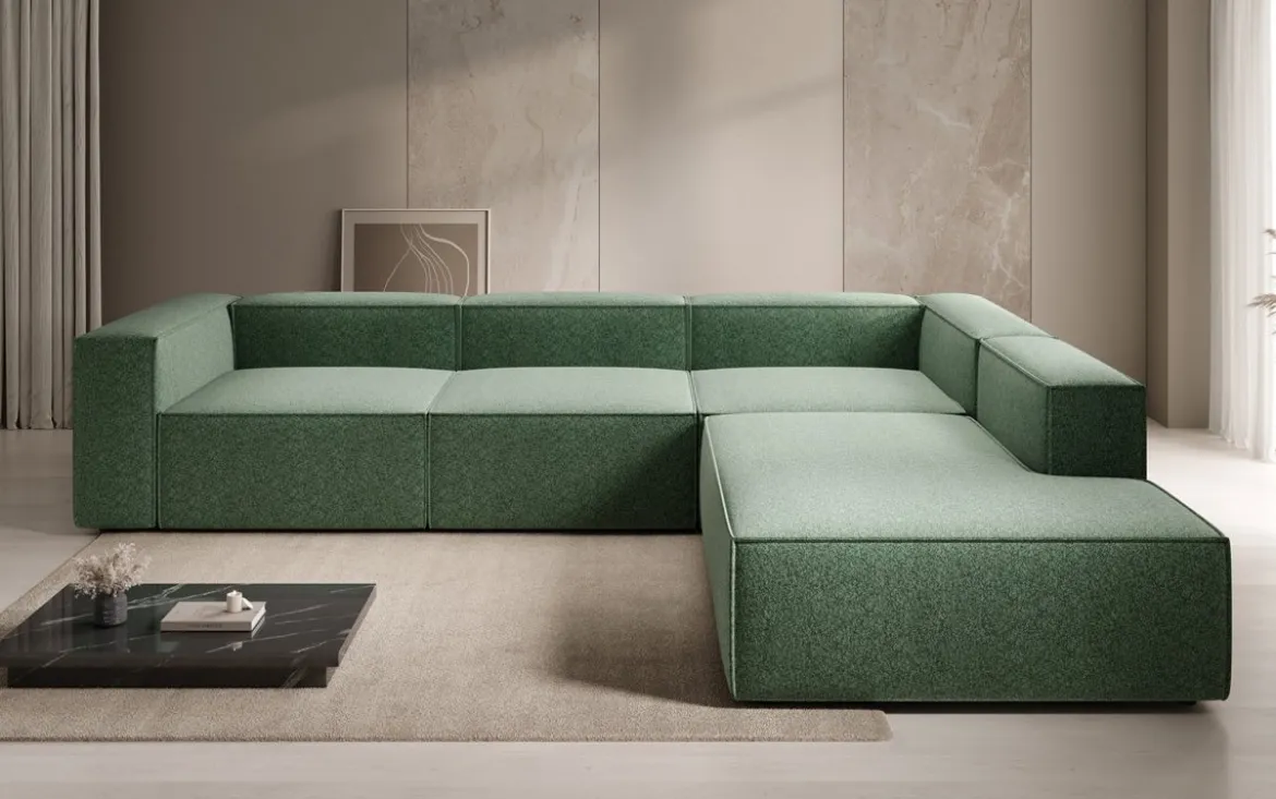 Designer Ecksofa Lesley mit langer Ottomane in Strukturstoff