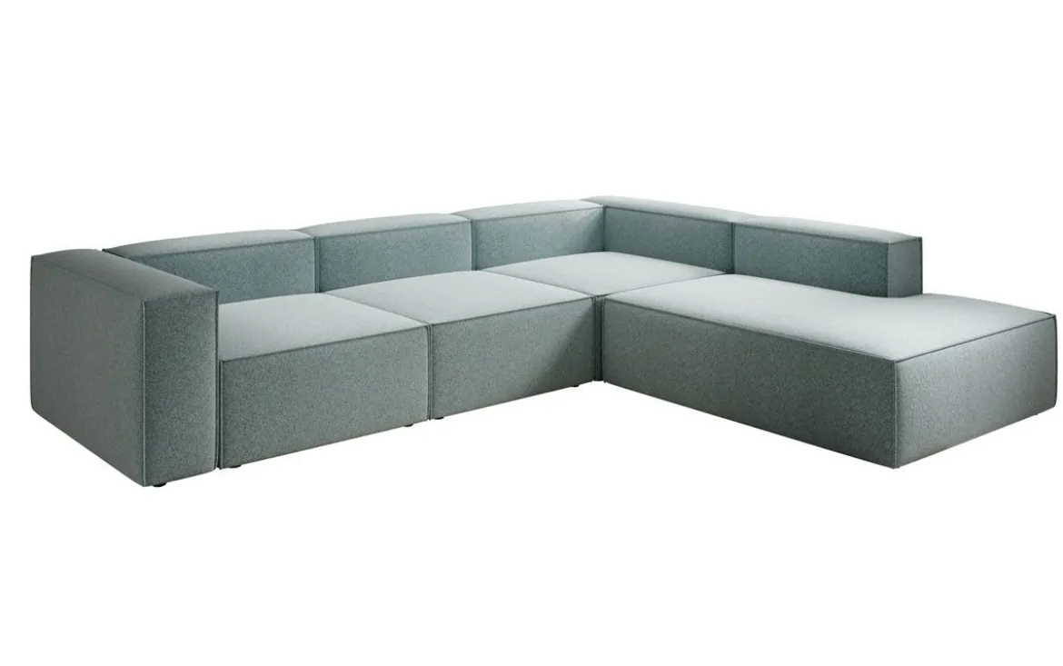 Designer Ecksofa Lesley mit langer Ottomane in Strukturstoff