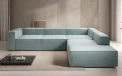 Designer Ecksofa Lesley mit langer Ottomane in Strukturstoff