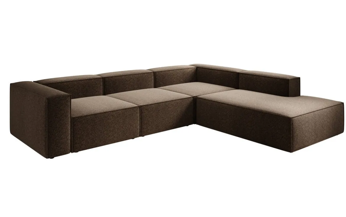 Designer Ecksofa Lesley mit langer Ottomane in Strukturstoff