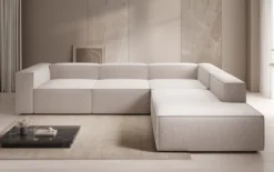 Designer Ecksofa Lesley mit langer Ottomane in Strukturstoff