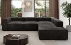 Designer Ecksofa Lesley mit langer Ottomane in Cord