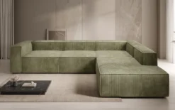 Designer Ecksofa Lesley mit langer Ottomane in Cord