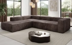 Designer Ecksofa Lesley mit langer Ottomane in Cord